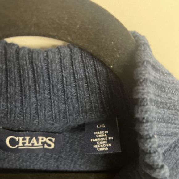 Chaps Men's Classic Fit Twist Button Mock Sweater Navy Blue Size Large - Picture 4 of 5